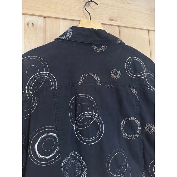 JM Collection | Black Cotton Embroidered Jacket Gold & Silver Design | Size 16W - Picture 12 of 14